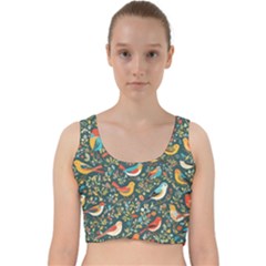 Birds Pattern Flowers Whimsical Velvet Racer Back Crop Top by Salmanaz77