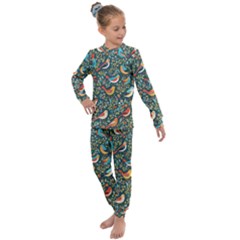 Birds Pattern Flowers Whimsical Kids  Long Sleeve Set 