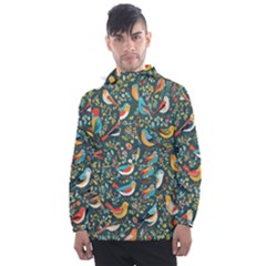 Birds Pattern Flowers Whimsical Men s Front Pocket Pullover Windbreaker