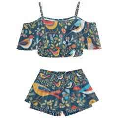 Birds Pattern Flowers Whimsical Kids  Off Shoulder Skirt Bikini by Salmanaz77