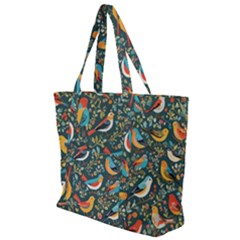 Birds Pattern Flowers Whimsical Zip Up Canvas Bag by Salmanaz77