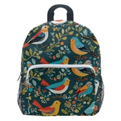 Birds Pattern Flowers Whimsical Kids  Age 5-10 Lightweight School Backpack With Side Pockets