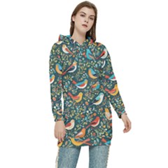 Birds Pattern Flowers Whimsical Women s Long Oversized Pullover Hoodie