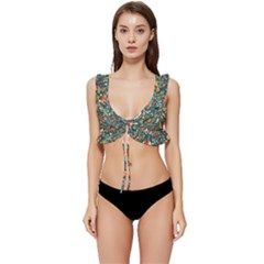 Birds Pattern Flowers Whimsical Low Cut Ruffle Edge Bikini Top by Salmanaz77