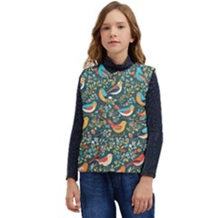 Birds Pattern Flowers Whimsical Kid s Button Up Puffer Vest	