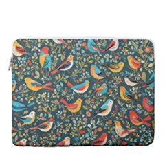 Birds Pattern Flowers Whimsical 15  Vertical Laptop Sleeve Case With Pocket by Salmanaz77