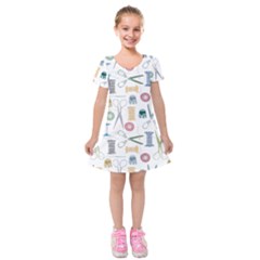 Pattern Seamless Texture Sewing Kids  Short Sleeve Velvet Dress