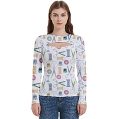 Pattern Seamless Texture Sewing Women s Cut Out Long Sleeve T-shirt