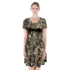 Camouflage Army Survival Uniform Short Sleeve V-neck Flare Dress by Posterlux