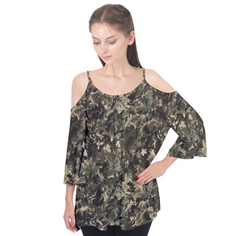 Camouflage Army Survival Uniform Flutter Sleeve T-shirt by Posterlux