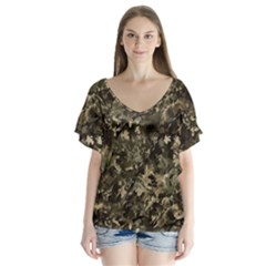 Camouflage Army Survival Uniform V-neck Flutter Sleeve Top