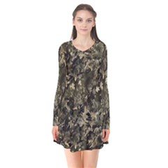 Camouflage Army Survival Uniform Long Sleeve V-neck Flare Dress by Posterlux