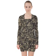 Camouflage Army Survival Uniform V-neck Bodycon Long Sleeve Dress by Posterlux