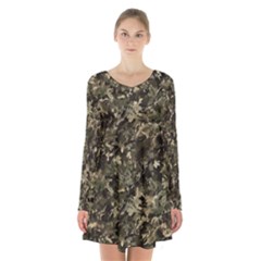 Camouflage Army Survival Uniform Long Sleeve Velvet V-neck Dress