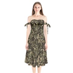 Camouflage Army Survival Uniform Shoulder Tie Bardot Midi Dress