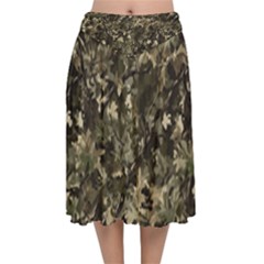 Camouflage Army Survival Uniform Velvet Flared Midi Skirt by Posterlux