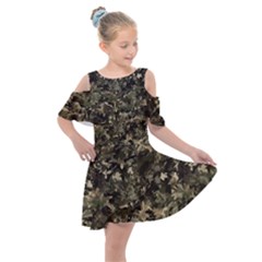 Camouflage Army Survival Uniform Kids  Shoulder Cutout Chiffon Dress