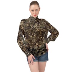 Camouflage Army Survival Uniform High Neck Long Sleeve Chiffon Top by Posterlux