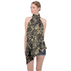 Camouflage Army Survival Uniform Halter Asymmetric Satin Top by Posterlux