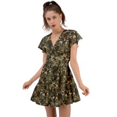 Camouflage Army Survival Uniform Flutter Sleeve Wrap Dress