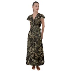 Camouflage Army Survival Uniform Flutter Sleeve Maxi Dress by Posterlux