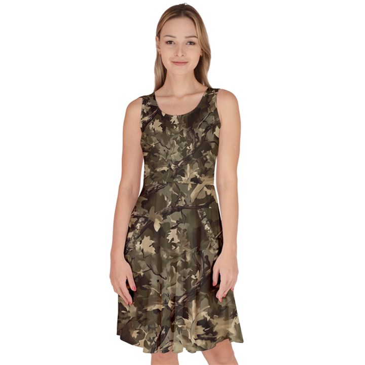 Camouflage Army Survival Uniform Knee Length Skater Dress With Pockets