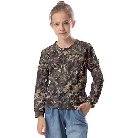 Camouflage Army Survival Uniform Kids  Long Sleeve T-shirt With Frill  by Posterlux