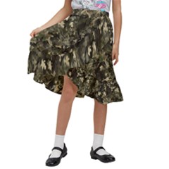 Camouflage Army Survival Uniform Kids  Ruffle Flared Wrap Midi Skirt