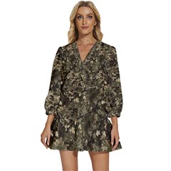 Camouflage Army Survival Uniform V-neck Placket Mini Dress by Posterlux