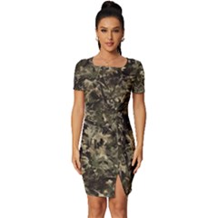 Camouflage Army Survival Uniform Fitted Knot Split End Bodycon Dress