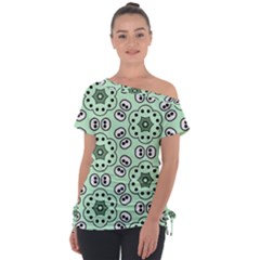 Texture Dots Pattern Off Shoulder Tie-up T-shirt