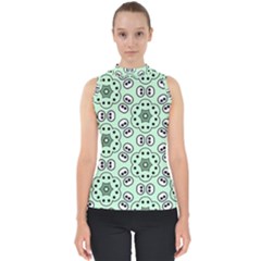 Texture Dots Pattern Mock Neck Shell Top