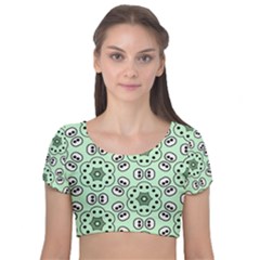 Texture Dots Pattern Velvet Short Sleeve Crop Top  by anzea