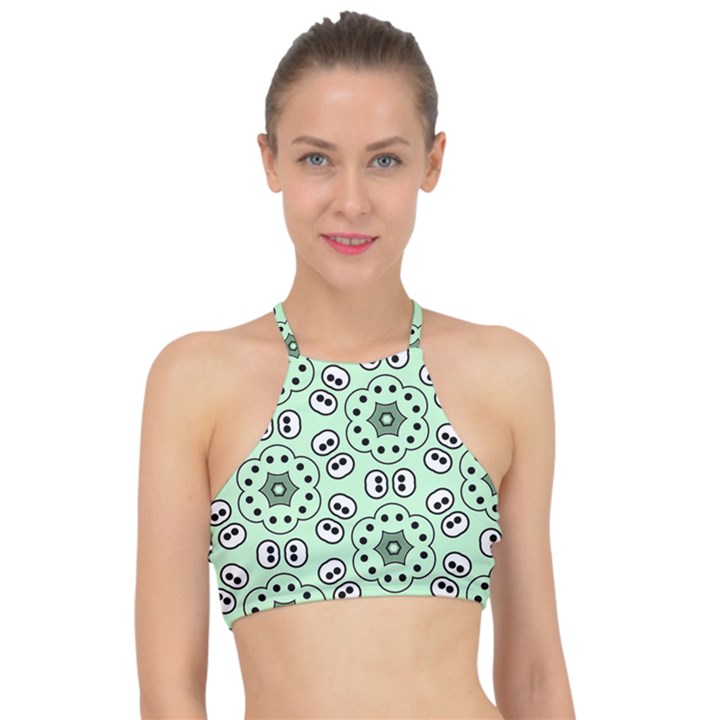 Texture Dots Pattern Halter Bikini Top