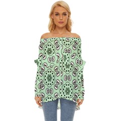 Texture Dots Pattern Off Shoulder Chiffon Pocket Shirt