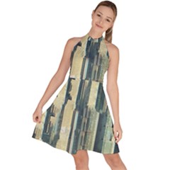 Texture Abstract Buildings Sleeveless Halter Neck A-line Dress