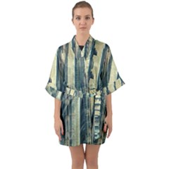 Texture Abstract Buildings Half Sleeve Satin Kimono 