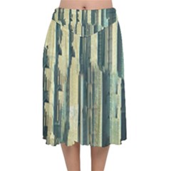 Texture Abstract Buildings Velvet Flared Midi Skirt