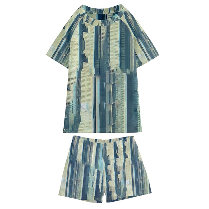 Texture Abstract Buildings Kids  Swim T-Shirt and Shorts Set