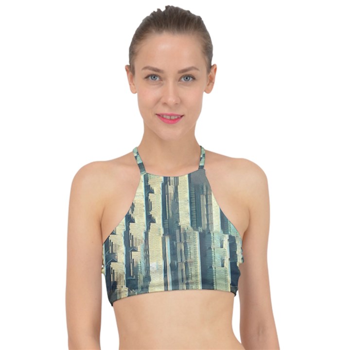 Texture Abstract Buildings Halter Bikini Top