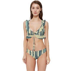 Texture Abstract Buildings Low Cut Ruffle Edge Bikini Set