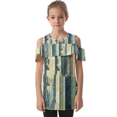 Texture Abstract Buildings Fold Over Open Sleeve Top