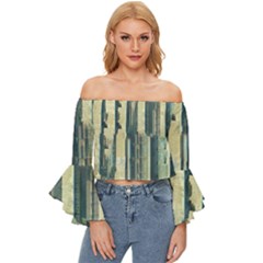 Texture Abstract Buildings Off Shoulder Flutter Bell Sleeve Top