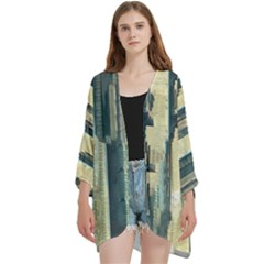 Texture Abstract Buildings Open Front 3/4 Sleeve Batwing Chiffon Cardigan Kimono by anzea