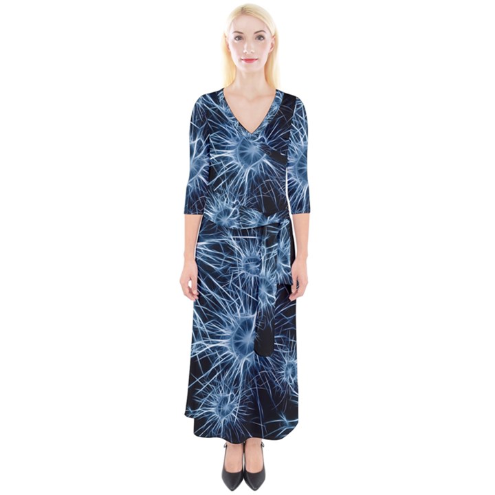 Neurons Brain Cells Structure Quarter Sleeve Wrap Maxi Dress