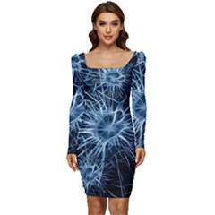 Neurons Brain Cells Structure Women Long Sleeve Ruched Stretch Jersey Dress