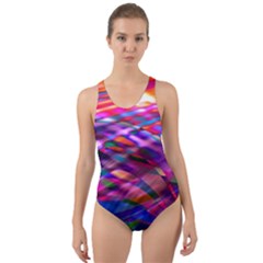 Wave Lines Pattern Abstract Cut-out Back One Piece Swimsuit by anzea