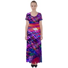 Wave Lines Pattern Abstract High Waist Short Sleeve Maxi Dress by anzea