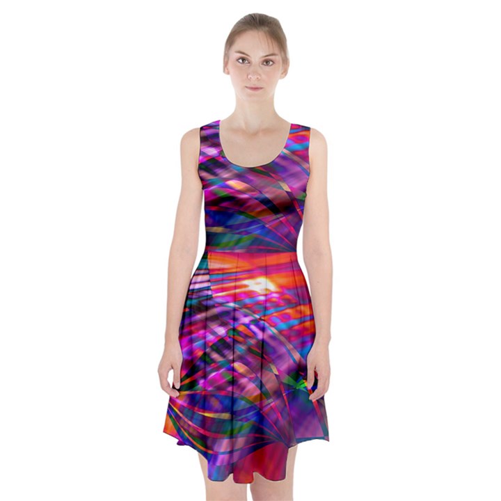 Wave Lines Pattern Abstract Racerback Midi Dress