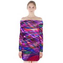 Wave Lines Pattern Abstract Long Sleeve Off Shoulder Dress